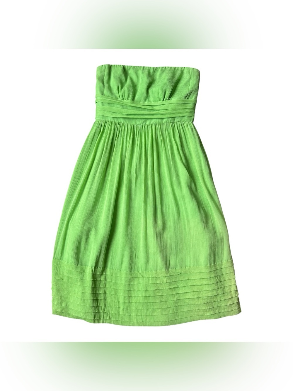 J. Crew 100% Silk Strapless Lime Green Midi Dress size 4 - Picture 5 of 9